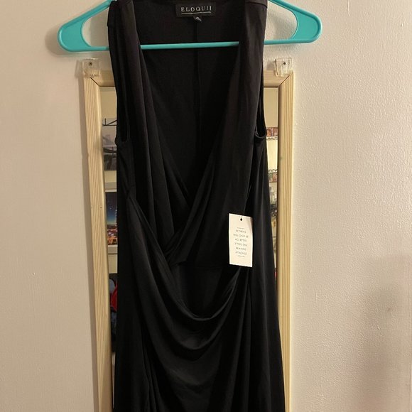 NWT Eloquii Ruched Black Dress with Slit - Picture 5 of 7